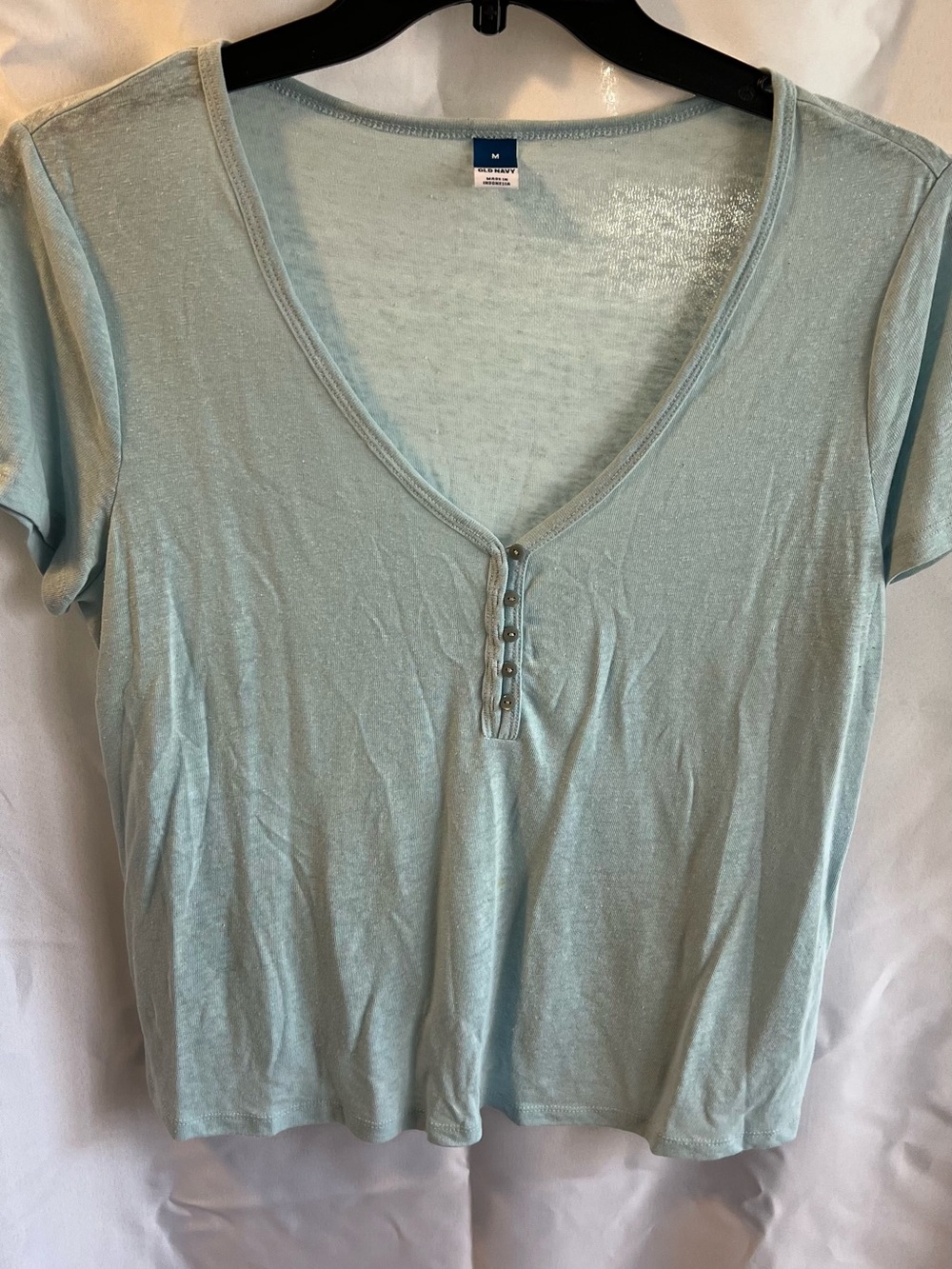 Old Navy Light Blue V-Neck Short Sleeve Henley Tee